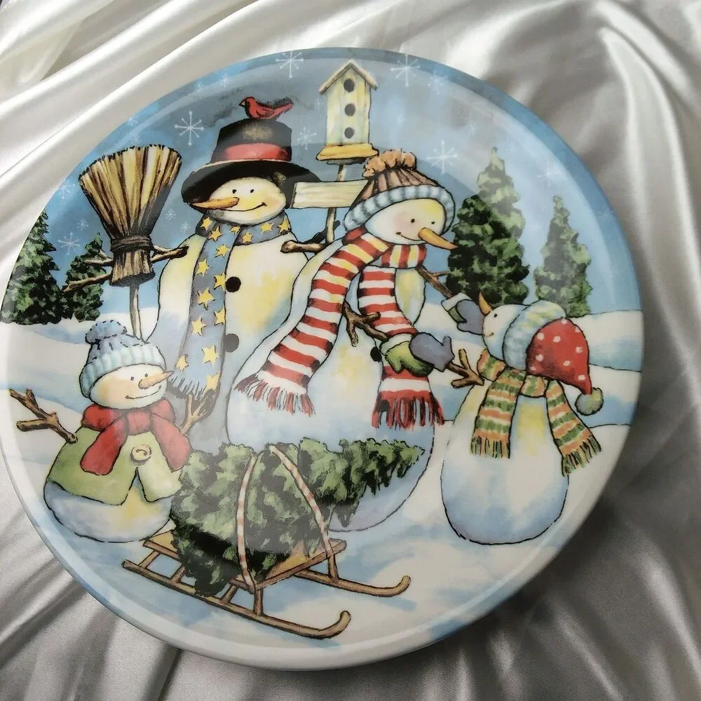 WHIMSICAL SNOWMAN FAMILY DINNER PLATE SET OF 4